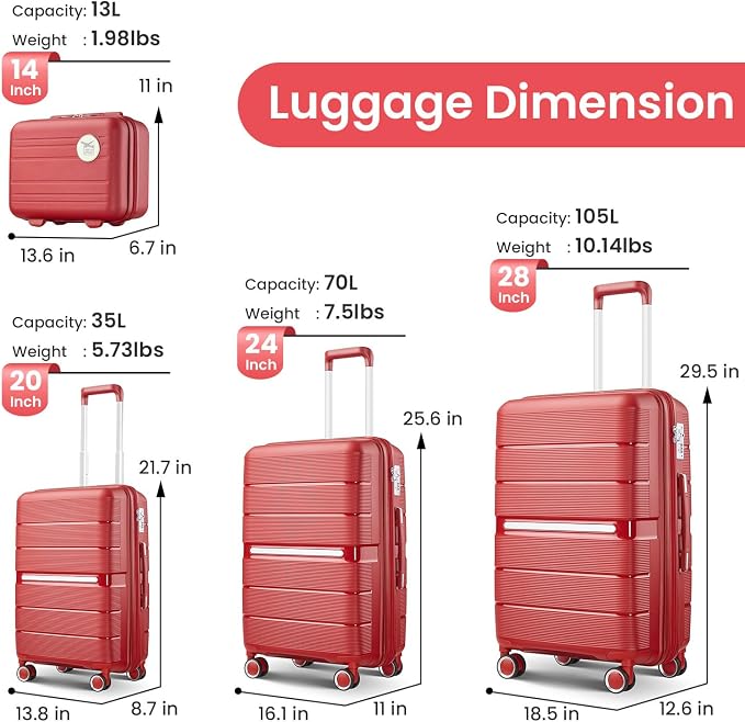 Campfun Luggage 4 Piece Sets, Expandable Carry On Luggage Set Hardshell PP - Image 7