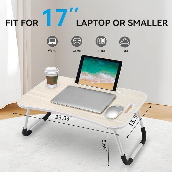 BUYIFY Folding Lap Desk, 23 Inch Portable Wood White Oak Laptop Bed Desk Lap - Image 4