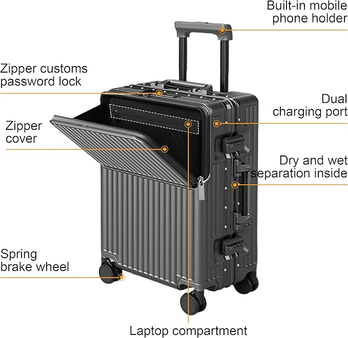 Zipperless Luggage, Polycarbonate Aluminum Hard Shell, Expandable Carry-On - Image 3