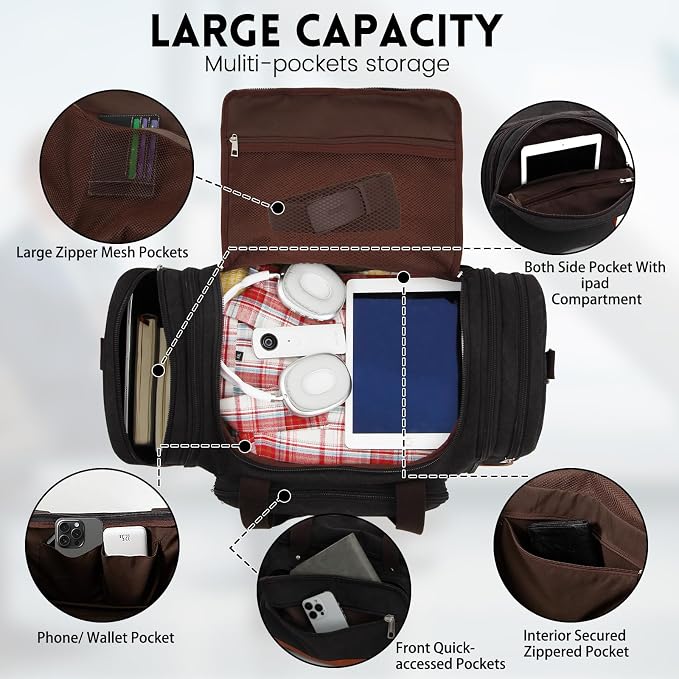 Men'S Duffle Bag For Travel, Expandable Canvas Duffel Bags Overnight Weekend - Image 4