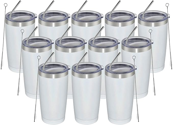 MEWAY 20oz Tumbler 12 Pack Double Wall Vacuum Insulated Travel Glitter Mug Bulk by MEWAY
