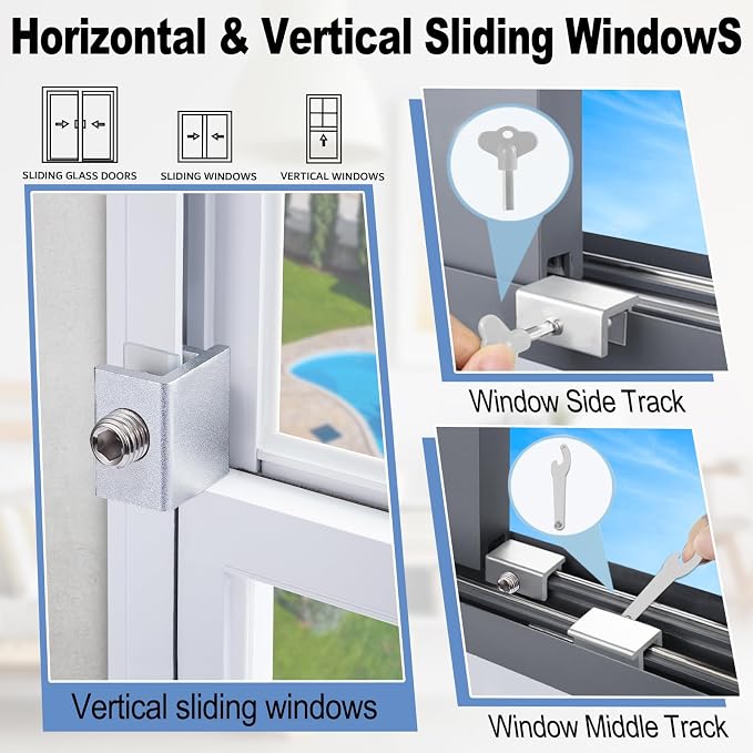 8 Sets Sliding Window Locks for Up and Down Windows, Adjustable Aluminum Window - Image 4