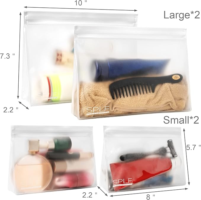 SPLF 4 Pack Leakproof Clear Toiletry bags, TSA Approved Quart Size Zipper Bags - Image 2