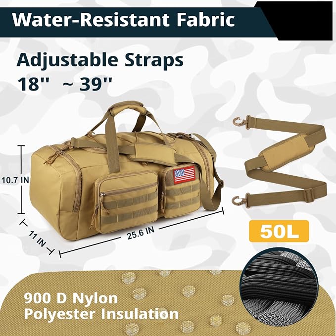 Tactical Gym Bag for Men，50L Large 3 in 1 Sports Duffle Bag - Image 4