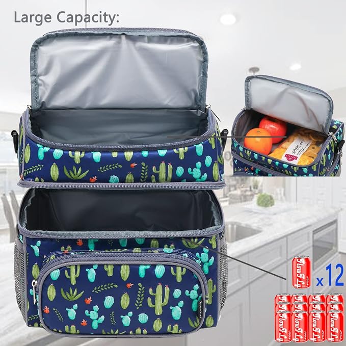 FlowFly Double Layer Cooler Insulated Lunch Bag Adult Lunch Box Large Tote Bag - Image 5