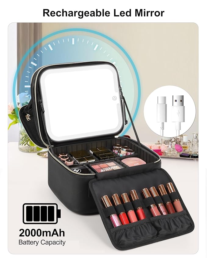 Relavel Makeup Bag with LED Mirror, Small Travel Makeup Case with Rechargeable - Image 5