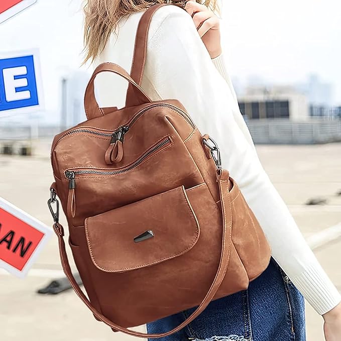 PU Leather Backpack Purse for Women Fashion Multipurpose Design Handbag Ladies - Image 6