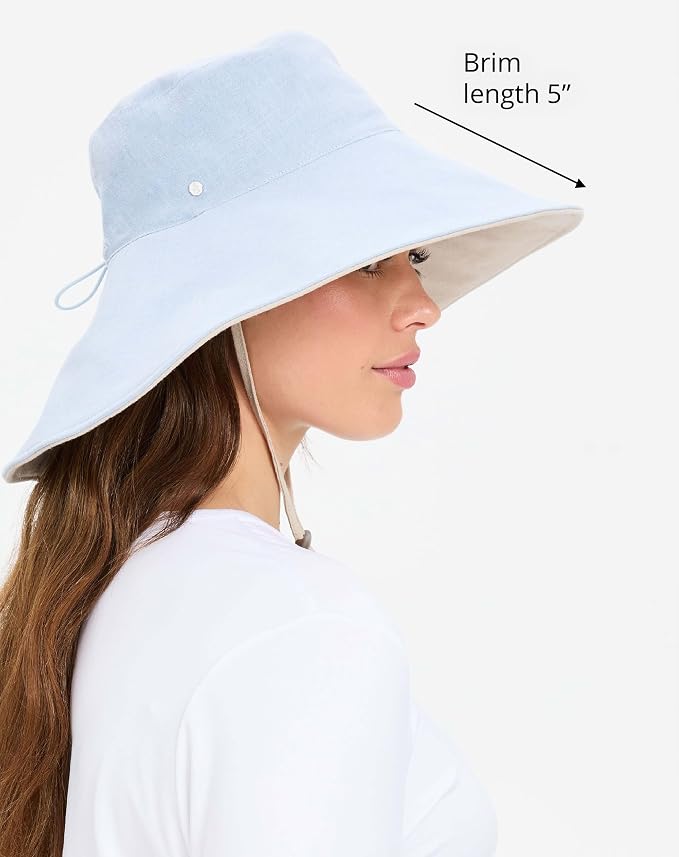 Solbari Women’s Ultra-Wide Cotton Linen Sun Hat UPF 50+, Adjustable - Image 2