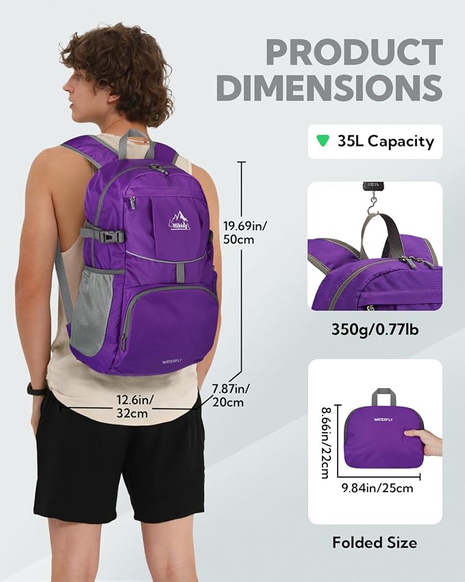 WATERFLY Hiking Foldable Daypack Backpack: 25L Ultra Lightweight Packable - Image 3