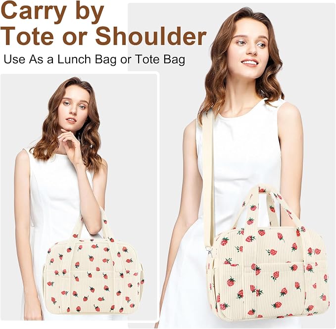 Corduroy Lunch Box Lunch Bag for Women Adults Men, Cute Strawberry Insulated - Image 7