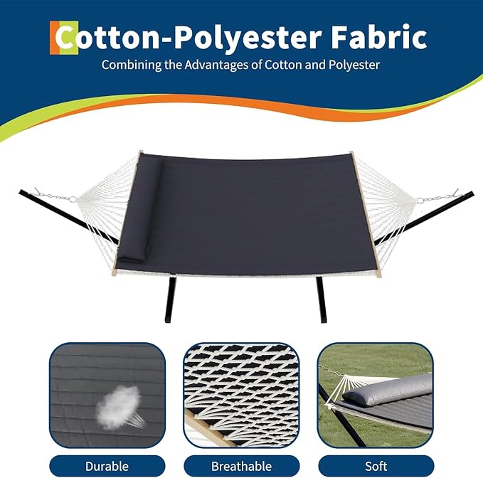 Double Hammock with Stand for 2 Persons Outdoor, Heavy Duty 450lb Capacity - Image 3