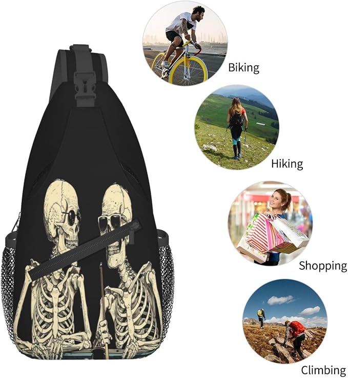 SUPLUCHOM Sling Bag Funny Skeleton Hiking Daypack Crossbody Shoulder Backpack - Image 6