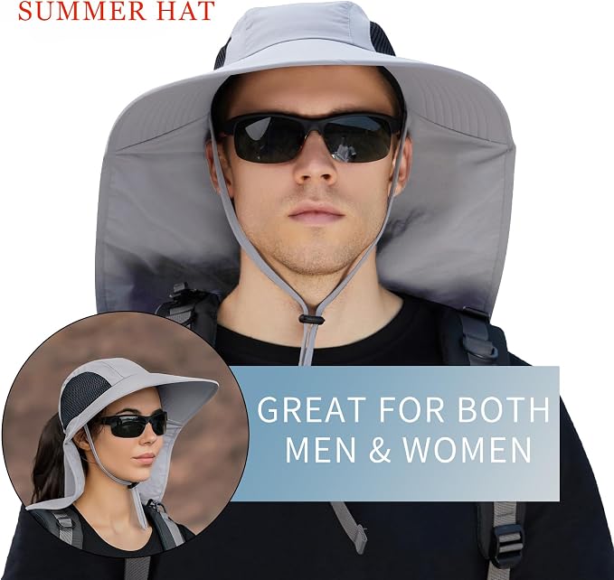 Sun Hat for Men Women with Neck Flap, UPF 50+ UV Protective Hiking Fishing Hats - Image 2