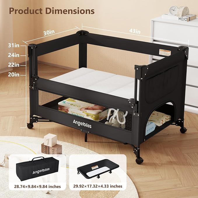 ANGELBLISS Baby Bassinet Bedside Crib, Pack and Play - Image 2