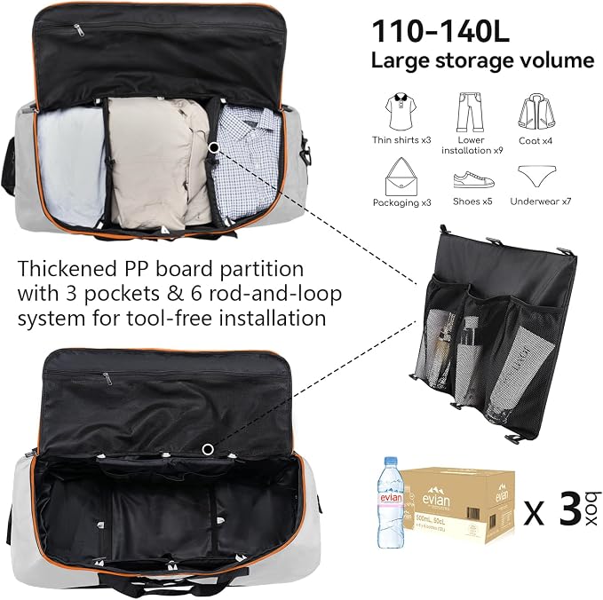 Vomgomfom Wheeled Collapsible Duffel Bag, 110L-140L Expandable Checked Luggage - Image 2