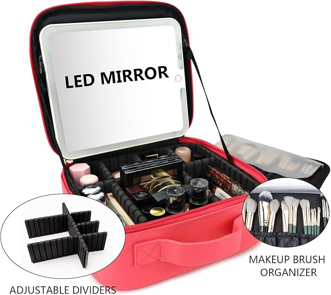 Travel Makeup Bag with LED Mirror Travel Makeup Organizer with 3 Lighted - Image 8