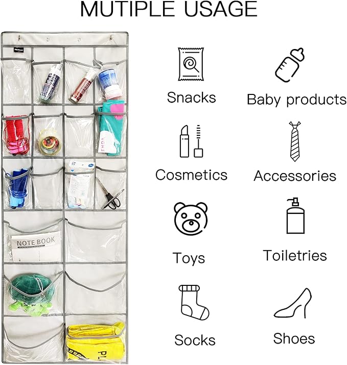 2 Pack Extra Large Hanging Crystal Clear Over Door Shoe Organizers, Closet Shoe - Image 3