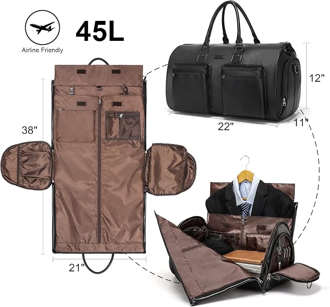 Leather Garment Bag for Travel, Modoker Carry On Suit Carrier Travel Bag - Image 2