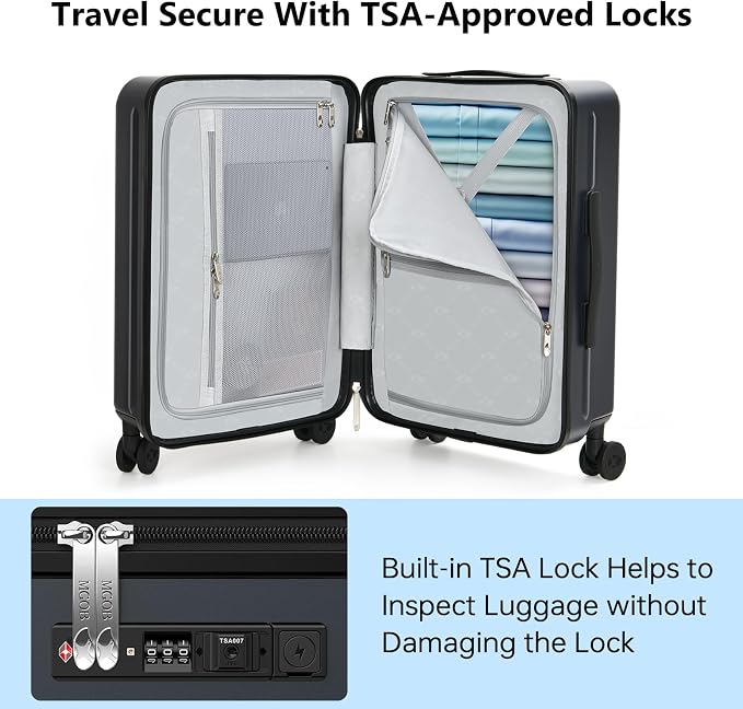 Carry on Luggage 22x14x9 Airline Approved, Durable PC Hardside Suitcase - Image 4