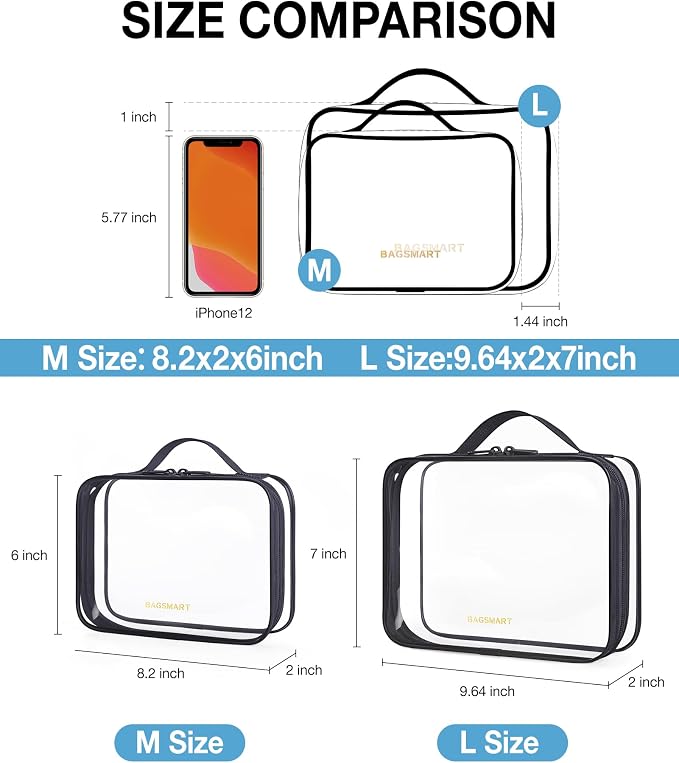 BAGSMART TSA Approved Clear Toiletry Bag, 2 Packs Quart Size Water Resistant - Image 2