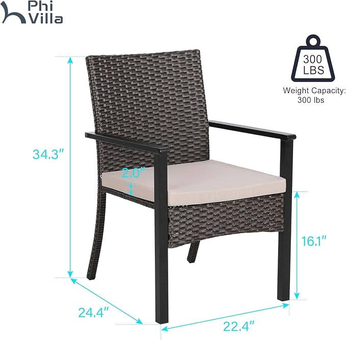 PHI VILLA Outdoor Wicker Chairs Set of 4, Rattan Covered Metal Armchairs - Image 8