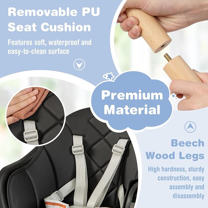 BABY JOY Baby High Chair, 6 in 1 Convertible Wooden High Chair - Image 7