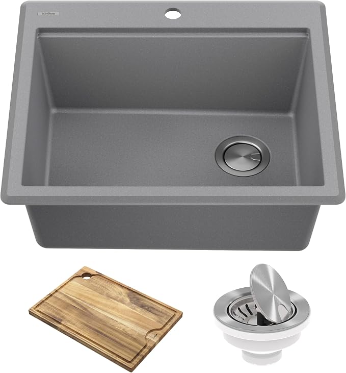 KRAUS Bellucci 25-inch Granite Workstation Drop In Top Mount Single Bowl by KRAUS