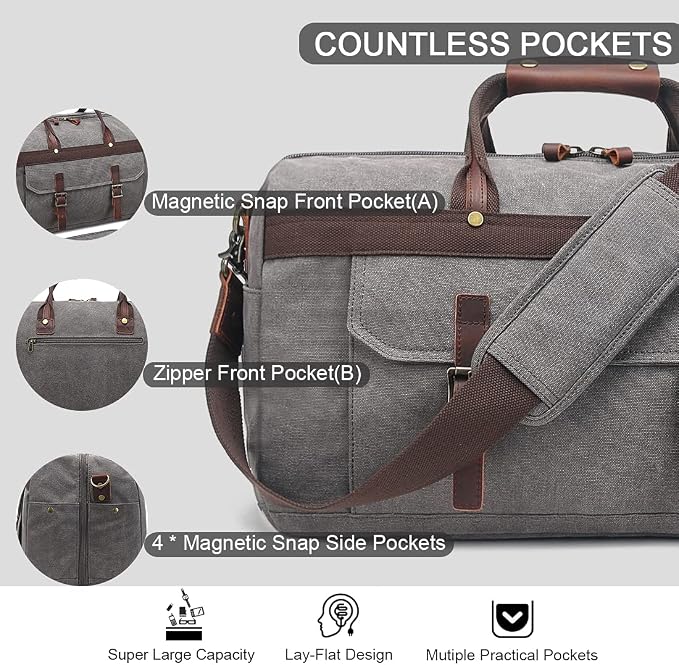 Duffle Bag for Men Waterproof Genuine Leather Canvas Travel Duffel Bags for - Image 5