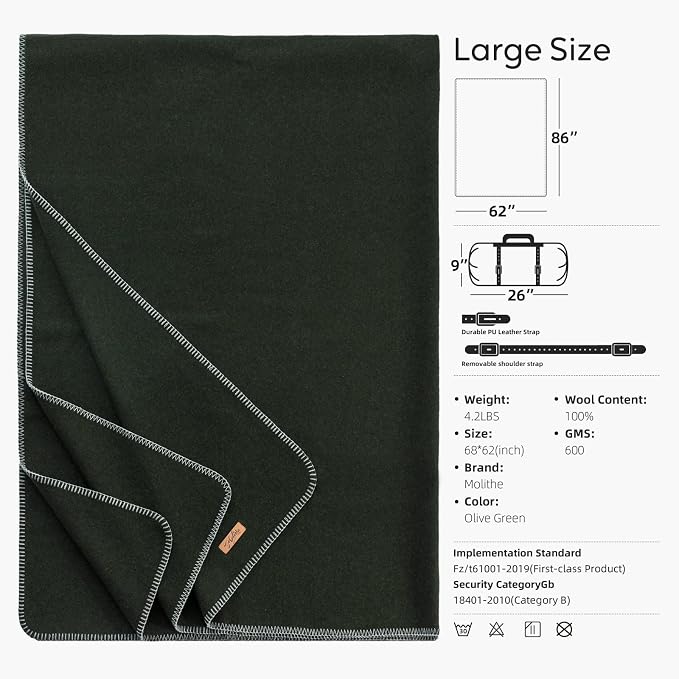 100% Wool Blanket, Military Wool Blanket, Sporting Events, Survival Kits - Image 4