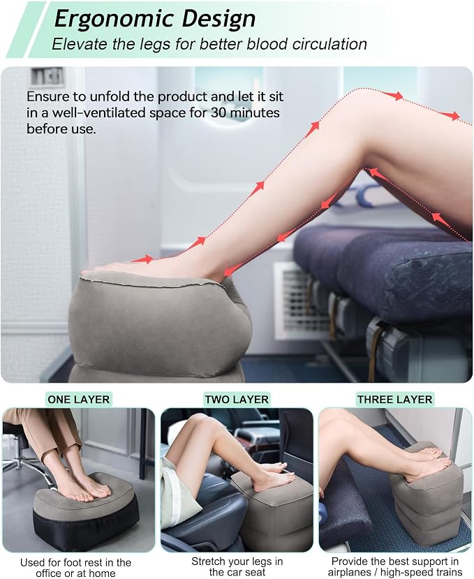 JefDiee Inflatable Foot Rest Pillow, Kids Airplane Bed, Adjustable 3 Layers - Image 4