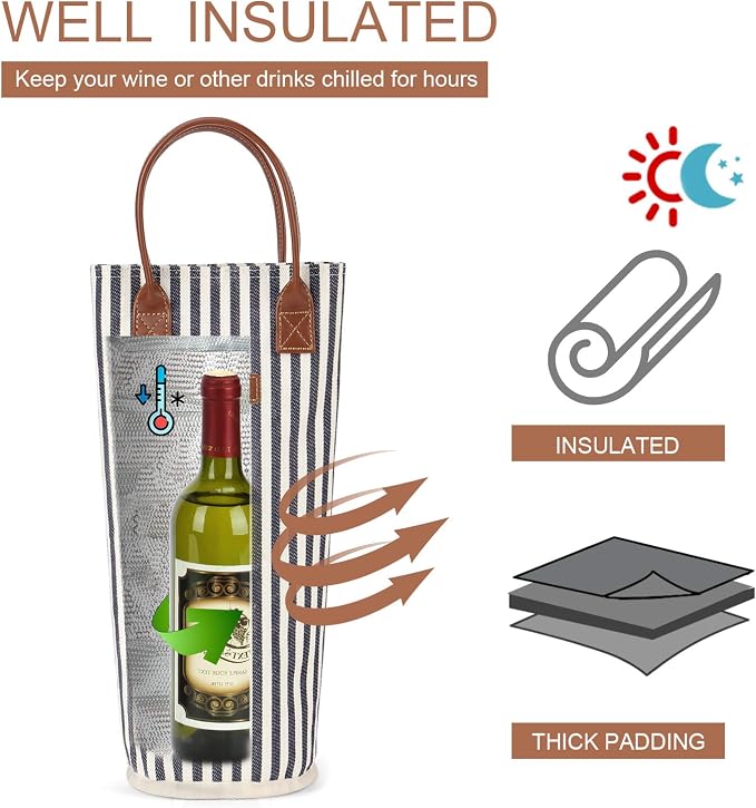 ZORMY Single Bottle Insulated Wine Tote, 1 Bottle Wine Carrier Bag Padded Wine - Image 2