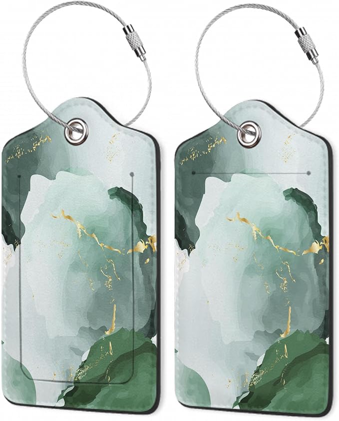 2Pcs Luggage Tag for Suitcase Green Ink Abstract Marble Cute Suitcase Tag by Gearsly