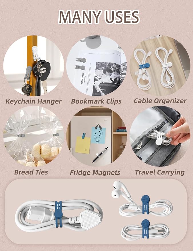Kanemc 8 Pack Magnetic Twist Ties, Silicone Magnet Cable Tie Reusable Cord Strap - Image 7