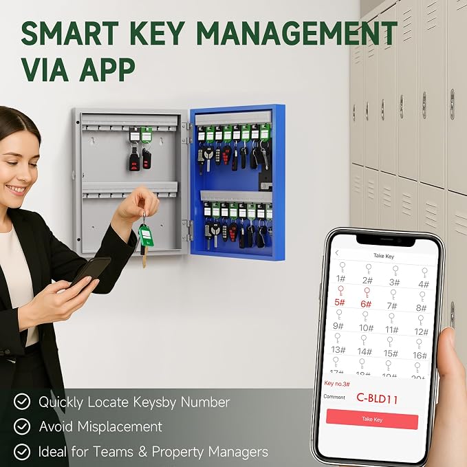 WeHere 32 Key Lock Box Wall Mount, APP Bluetooth/One Time Password Share/Wi-Fi - Image 7