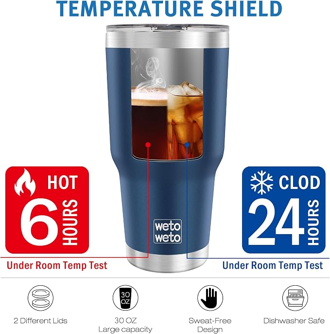 WETOWETO 30 oz Tumbler Stainless Steel Vacuum Insulated Coffee Cup Double Wall - Image 5