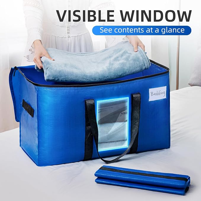 TAILI Extra Large Moving Bags, 4 Pack Blue Heavy Duty Totes - Image 2