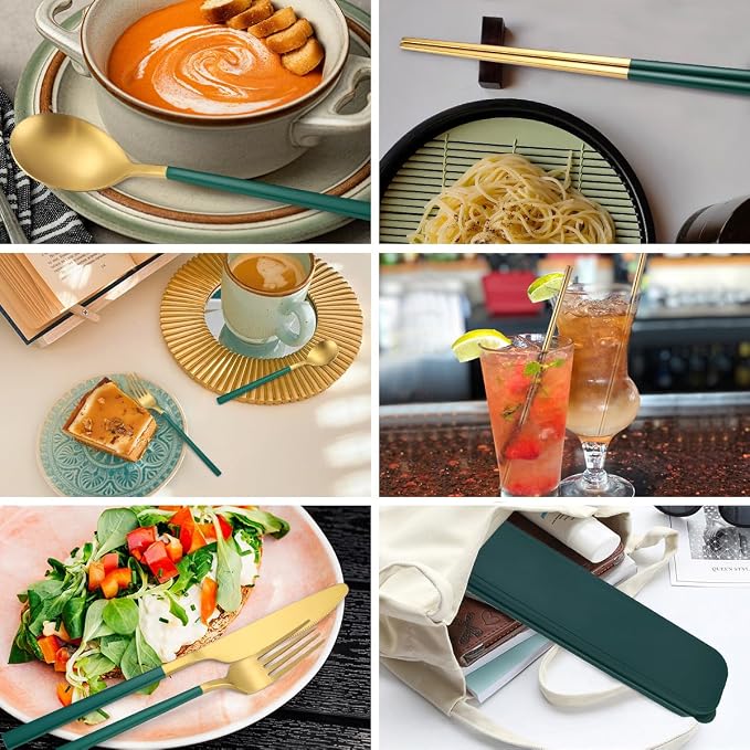 AARAINBOW 6 Pieces Stainless Steel Flatware Set Portable Reusable Cutlery Set - Image 3
