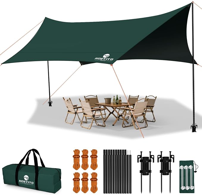 Camping Tarp with Poles & Retainer, 15x12.5FT Large Waterproof 210D Oxford by Unknown