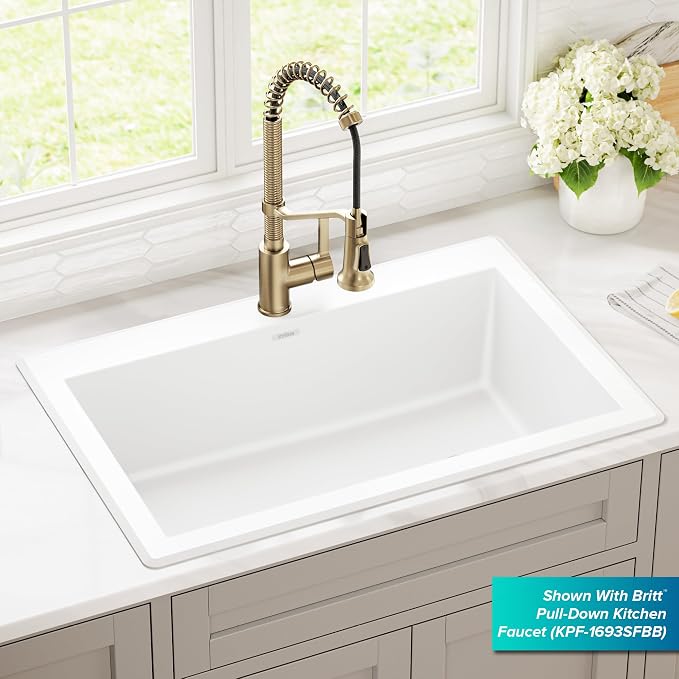 KRAUS Forteza 33-inch Granite Drop In/Undermount Single Bowl White Kitchen Sink - Image 2