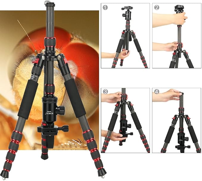 BONFOTO B690C Lightweight Carbon Fiber Portable Tripod Compact Travel Camera - Image 7