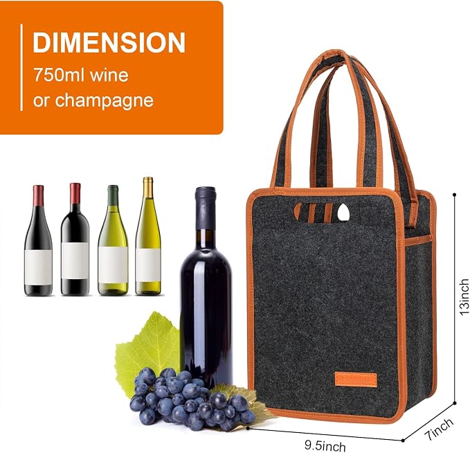 2 Pack 6 Bottle Wine Tote Bag, Insulated Thermal Padded Wine Carrier Tote - Image 2
