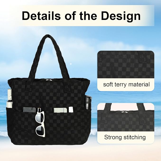 LEDAOU Large Beach Tote Bag Women Waterproof Sandproof Zipper Beach Tote Bag - Image 7