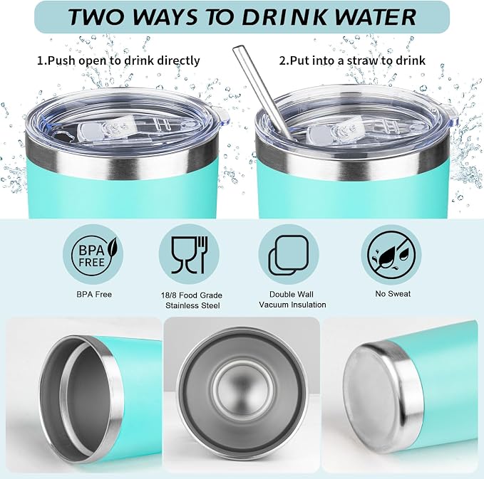 20oz Tumbler with Straw and Brush, Stainless Steel Vacuum Insulated tumbler - Image 3