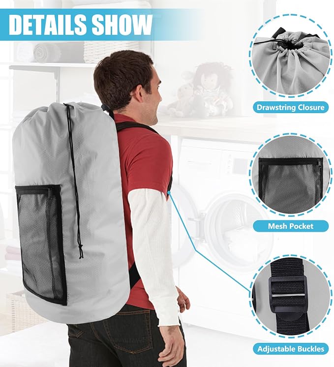 Laundry Bag Backpack, Dirty Clothes Travel Bag - Image 2