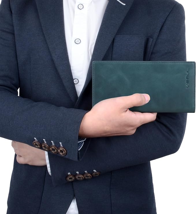 VISOUL Mens Checkbook Leather Wallets Long Bifold Wallets - Image 5