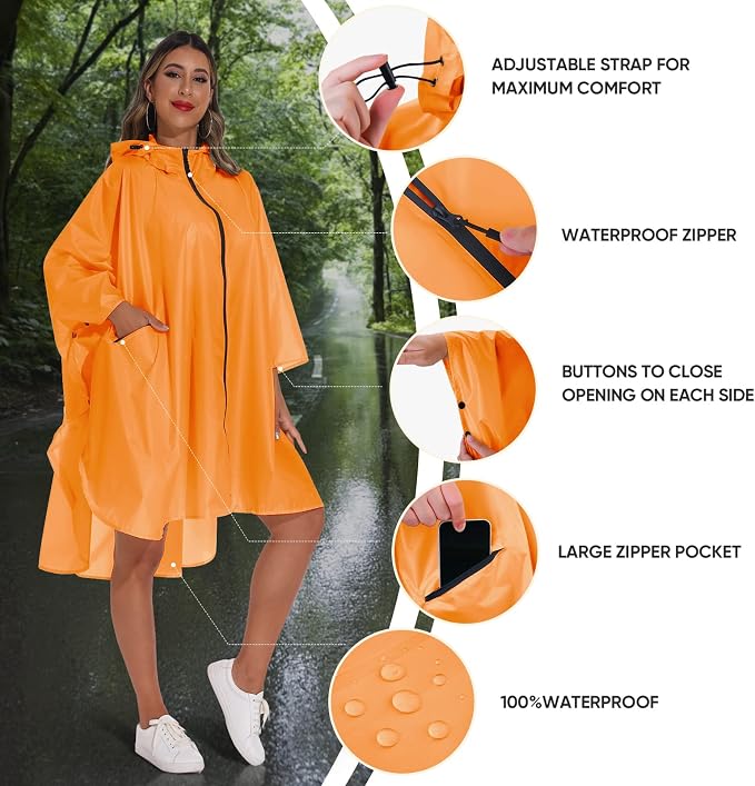 PTEROMY Hooded Rain Poncho for Adult - Image 6