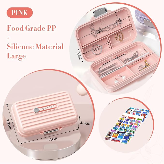 Travel Pill Organizer Box with Medicine Labels, 7 Compartments Portable Pill - Image 2