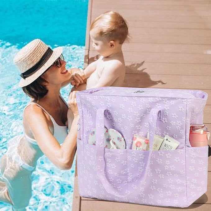 LEDAOU Large Beach Tote Bag Women Waterproof Sandproof Zipper Beach Tote Bag - Image 4