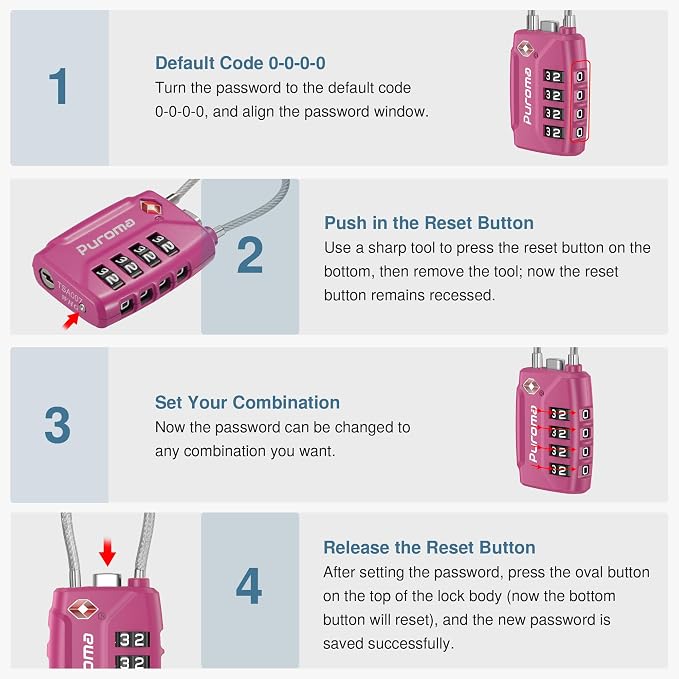 Puroma 2 Pack TSA Approved Luggage Locks, 4 Digit Combination Travel Locks - Image 6