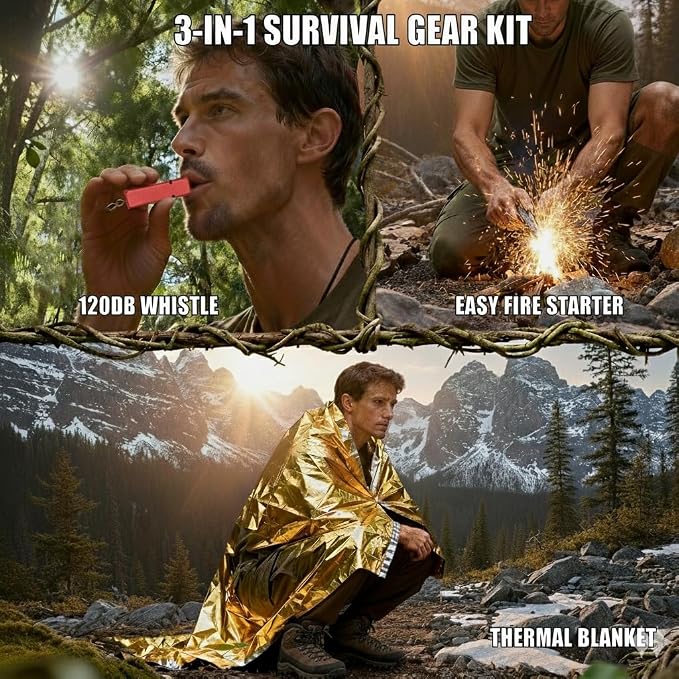 Professional 3-in-1 Survival Kit: Emergency Blanket, 120dB Whistle & - Image 2